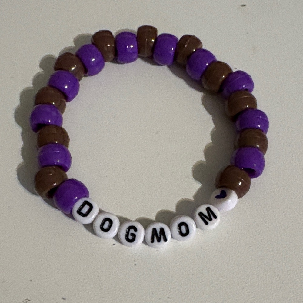 5 for 13$ 🔥 Purple and brown Kandi “Dogmom” Elastic Homemade Bracelet
